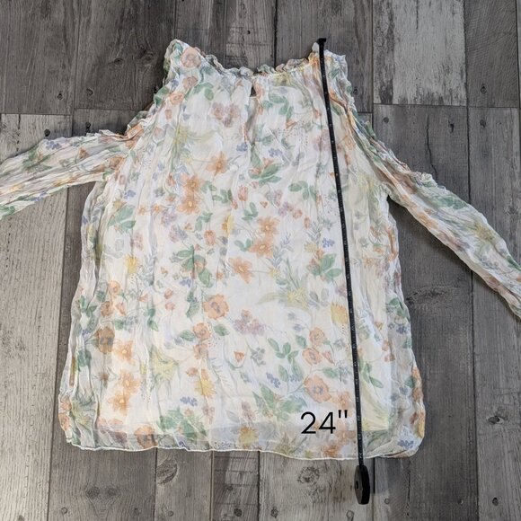 Giusy, Silk Ruffle Cold Shoulder Light Pastel Floral Silk Blouse, Sz S, ITALY - Picture 7 of 8